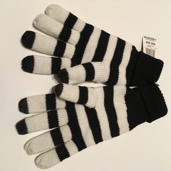American Rag Knit Gloves BlackWhite Stripe - Picture 2 of 6